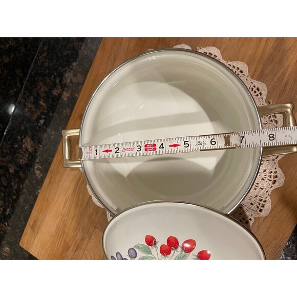 Vintage Enamelware Dutch Oven Pot w/Brass Handles - Picture 3 of 10